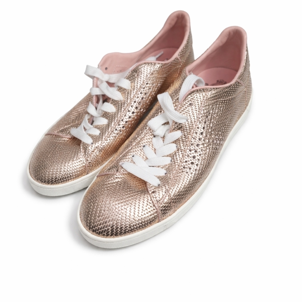 TOD'S ROSE GOLD WOVEN LEATHER SNEAKERS 41 NeW